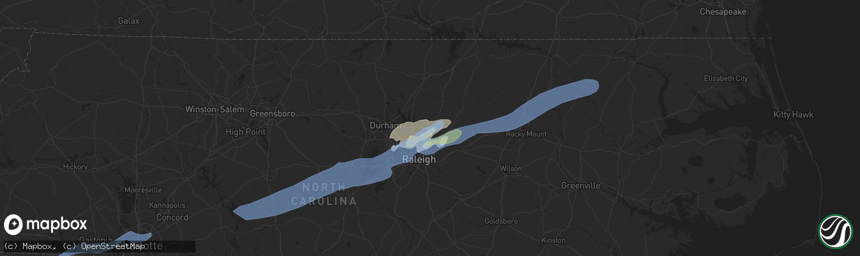 Hail map in Wake Forest, NC on February 6, 2020