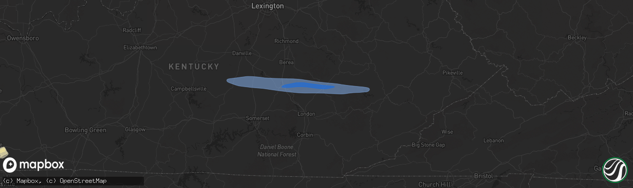 Hail map in Annville, KY on February 6, 2025