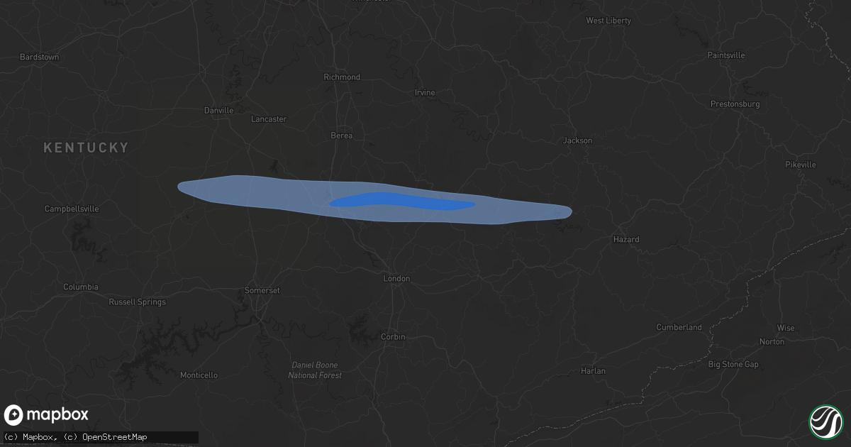 Hail map in Annville, KY on February 6, 2025