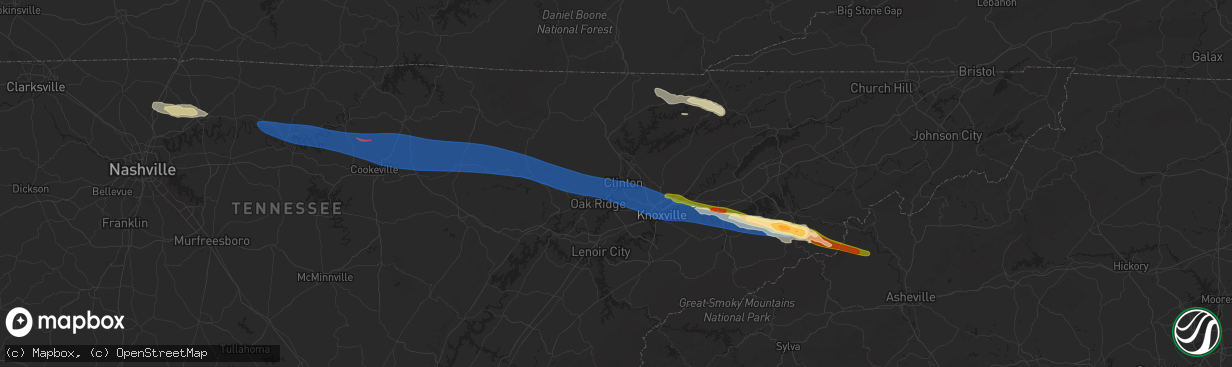 Hail map in Clinton, TN on February 6, 2025