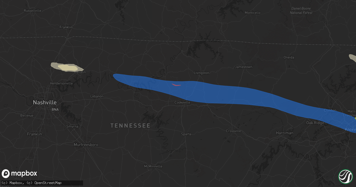 Hail map in Cookeville, TN on February 6, 2025