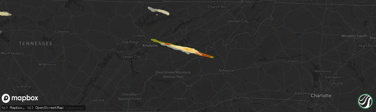 Hail map in Cosby, TN on February 6, 2025