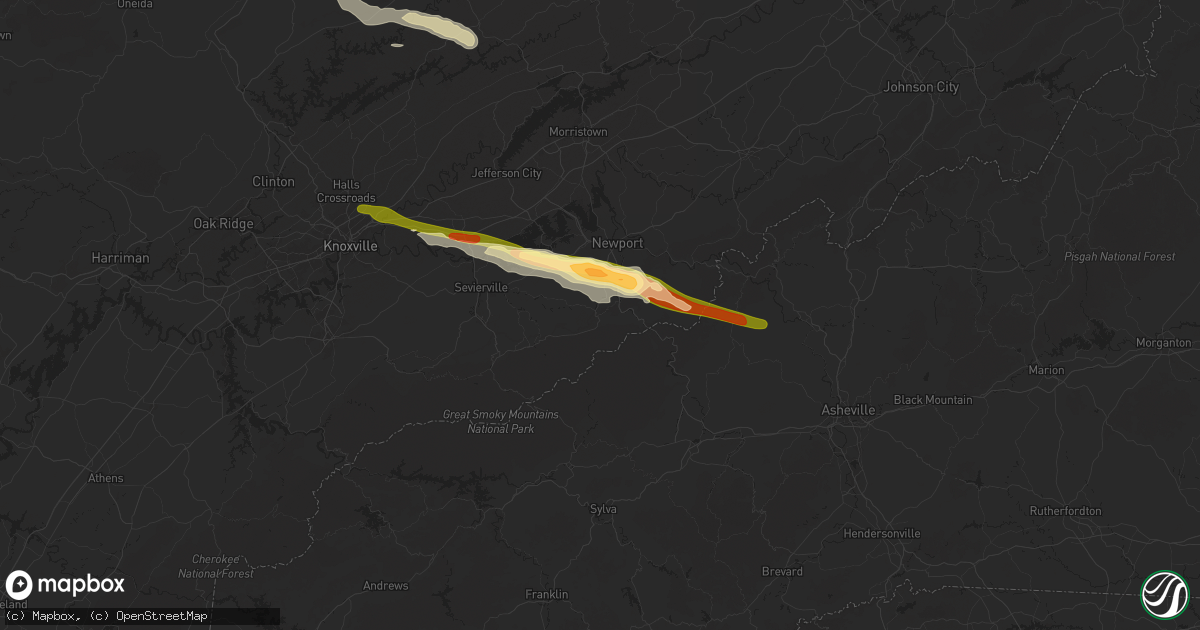 Hail map in Cosby, TN on February 6, 2025