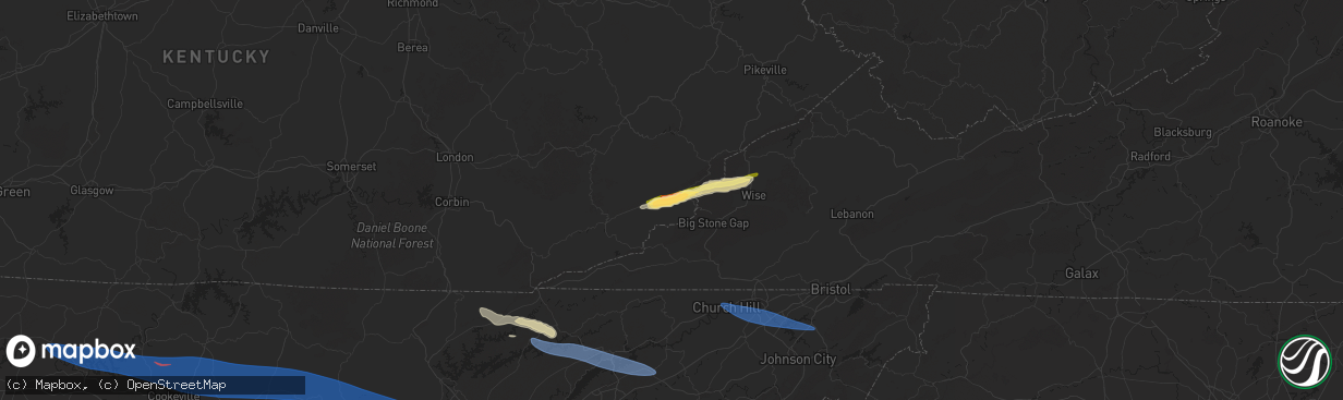 Hail map in Cumberland, KY on February 6, 2025