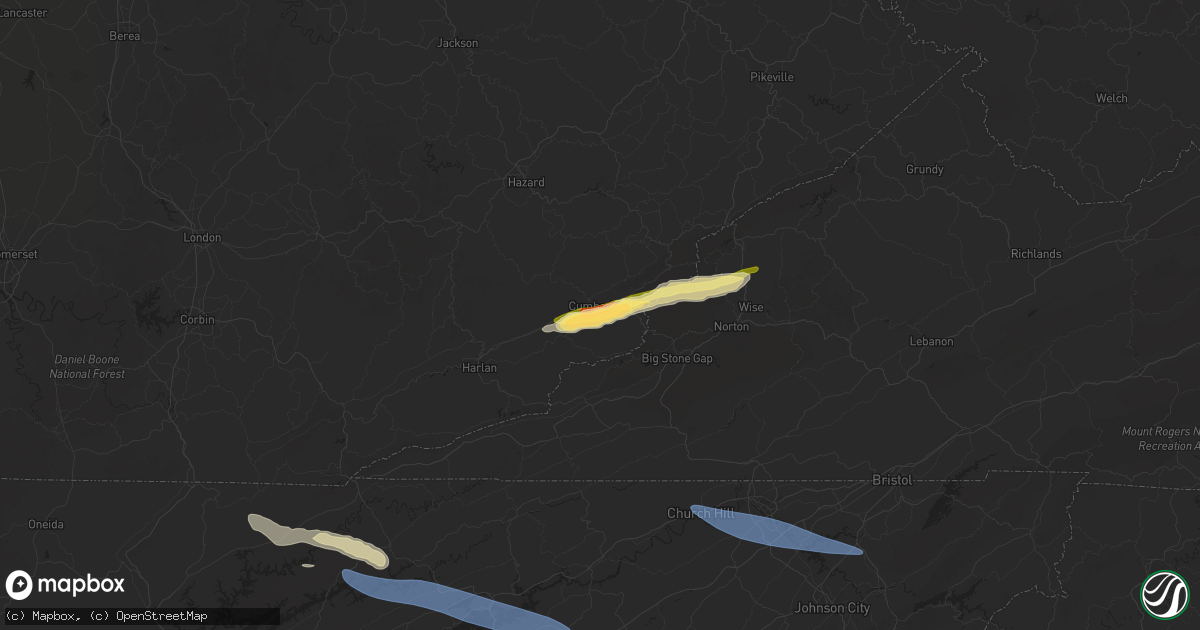 Hail map in Cumberland, KY on February 6, 2025