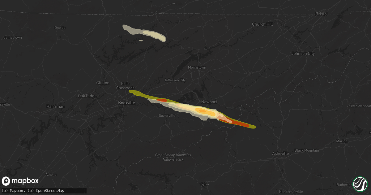 Hail map in Dandridge, TN on February 6, 2025