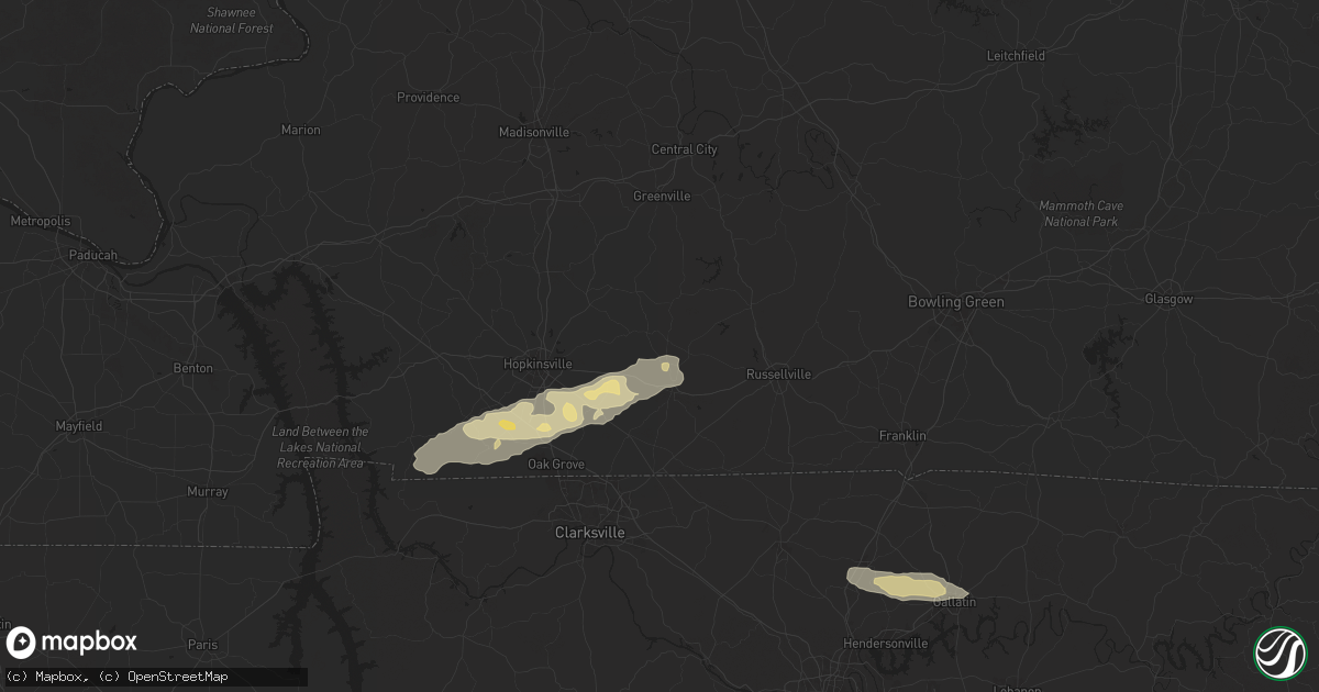 Hail map in Elkton, KY on February 6, 2025