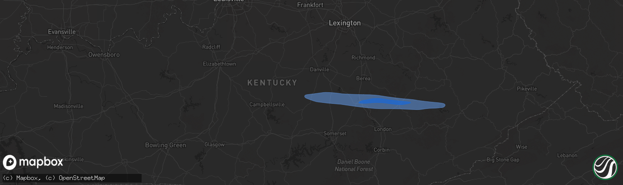 Hail map in Hustonville, KY on February 6, 2025