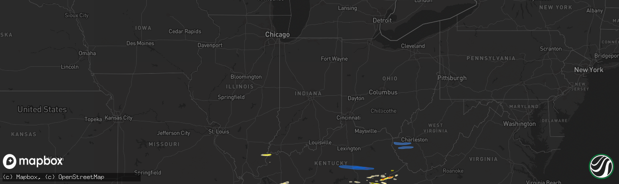 Hail map in Indiana on February 6, 2025