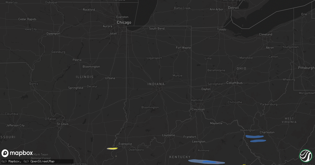 Hail map in Indiana on February 6, 2025
