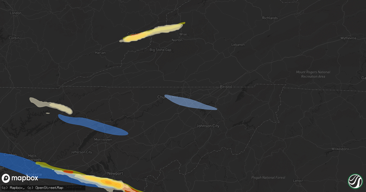 Hail map in Kingsport, TN on February 6, 2025