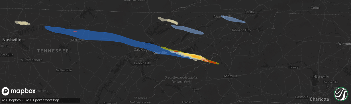 Hail map in Kodak, TN on February 6, 2025