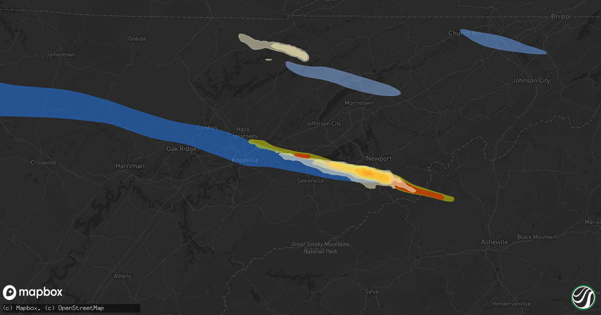 Hail map in Kodak, TN on February 6, 2025