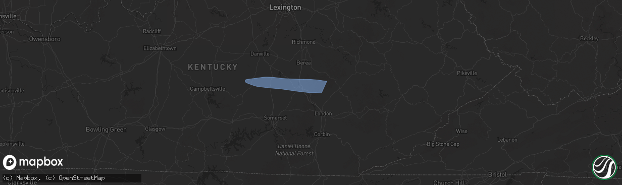 Hail map in Livingston, KY on February 6, 2025