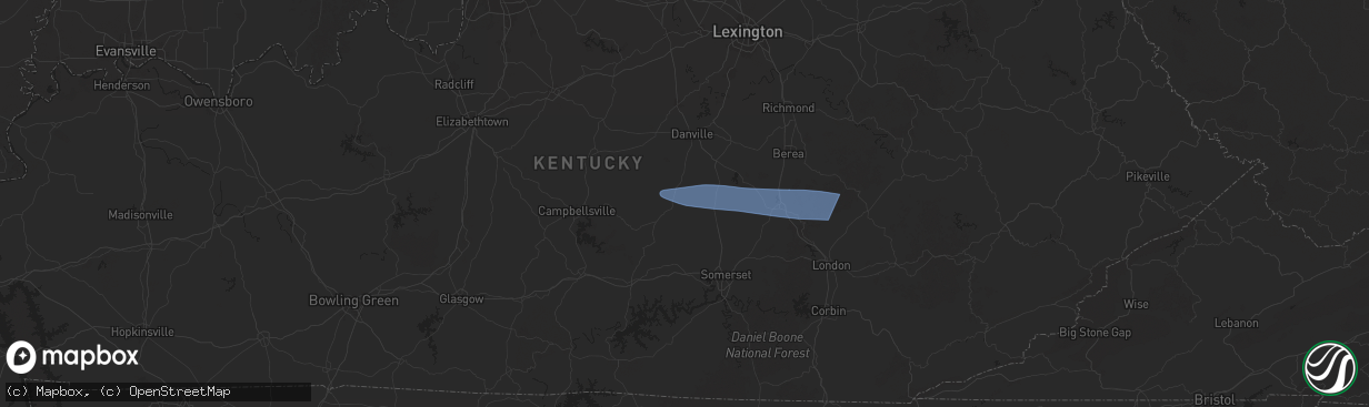 Hail map in Middleburg, KY on February 6, 2025