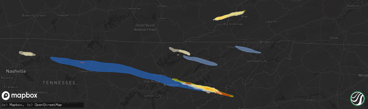 Hail map in New Tazewell, TN on February 6, 2025