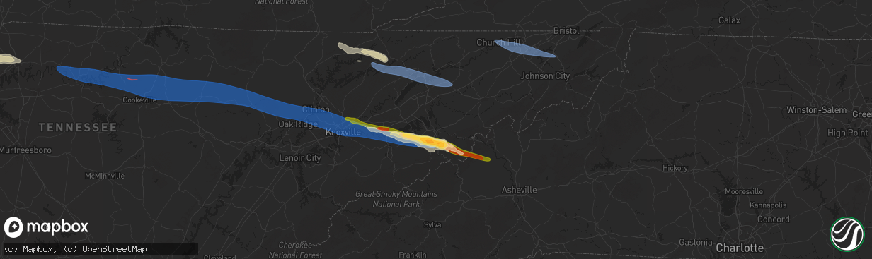 Hail map in Newport, TN on February 6, 2025