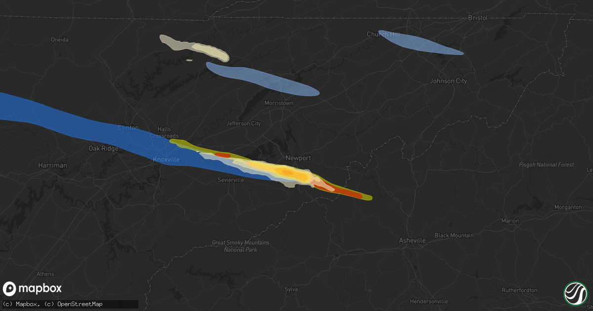 Hail map in Newport, TN on February 6, 2025