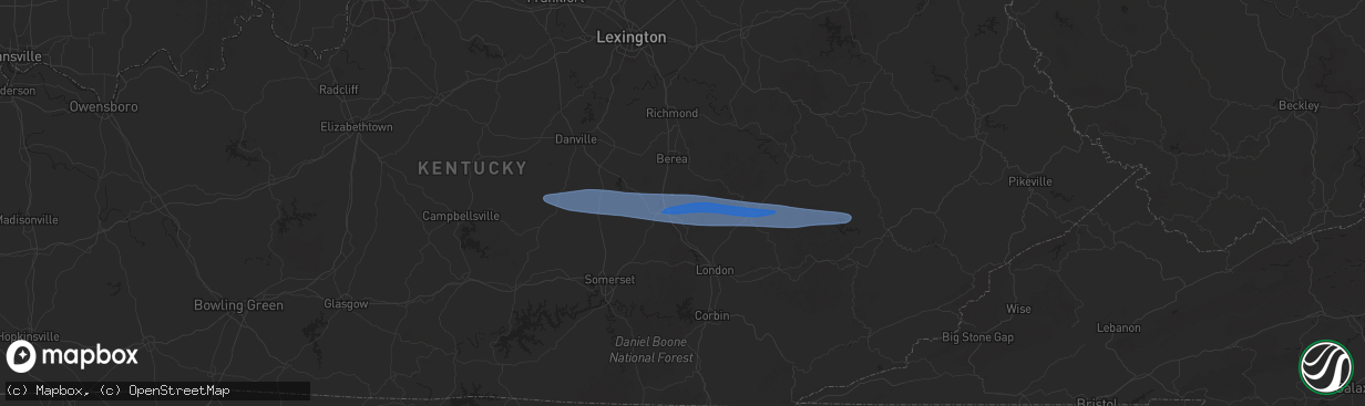 Hail map in Orlando, KY on February 6, 2025