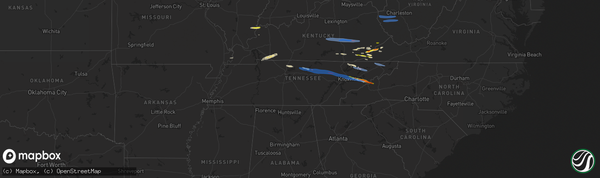 Hail map in Tennessee on February 6, 2025