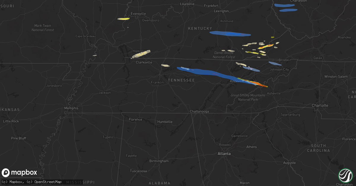 Hail map in Tennessee on February 6, 2025