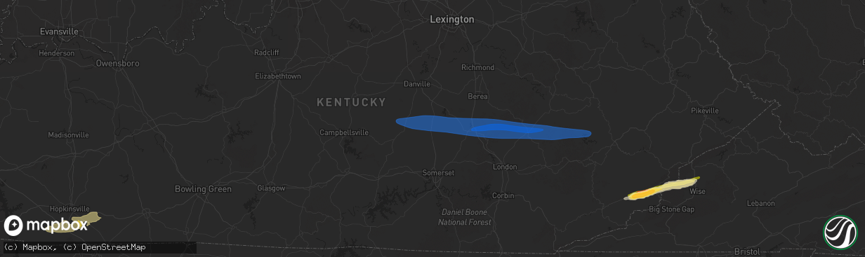 Hail map in Waynesburg, KY on February 6, 2025