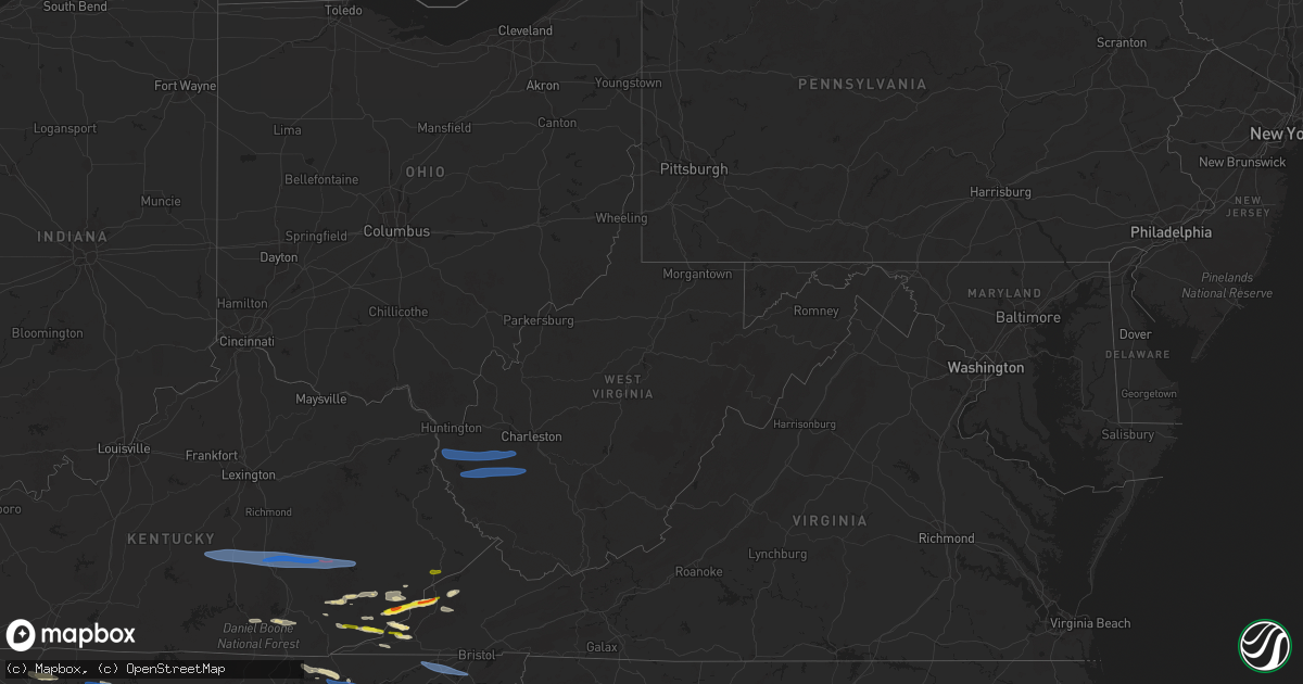 Hail map in West Virginia on February 6, 2025