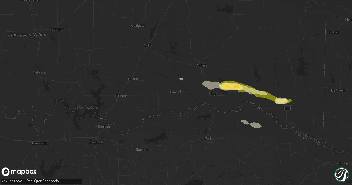 Hail map in Boswell, OK on February 7, 2013