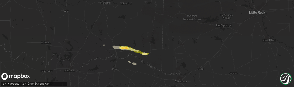 Hail map in Broken Bow, OK on February 7, 2013