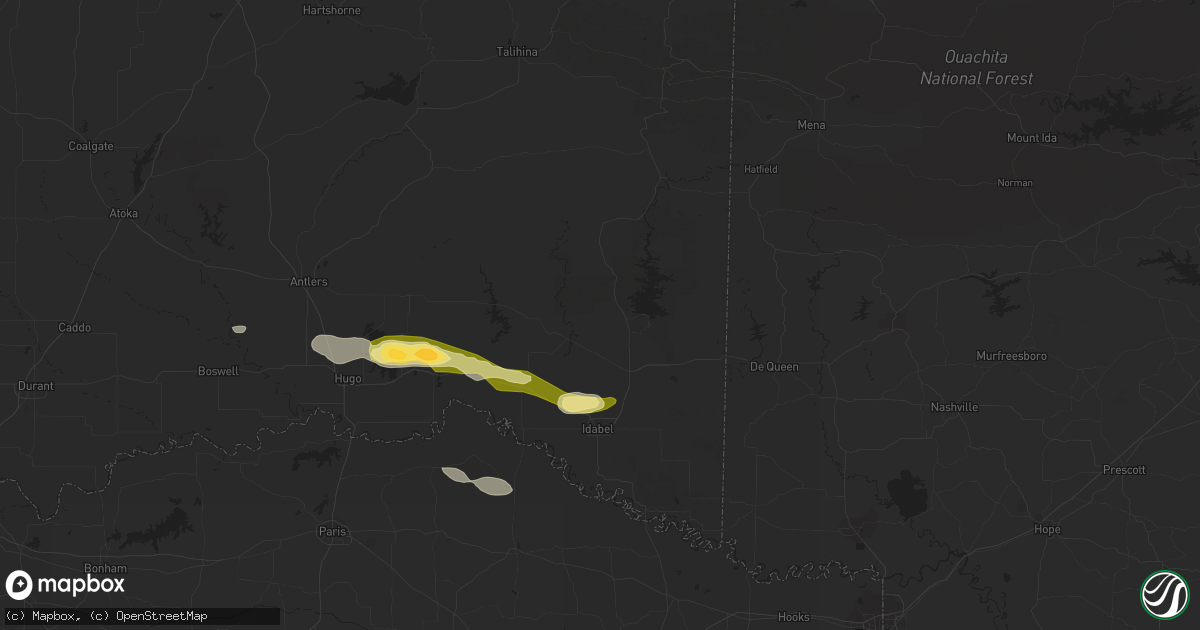 Hail map in Broken Bow, OK on February 7, 2013