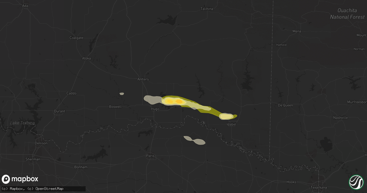 Hail map in Fort Towson, OK on February 7, 2013