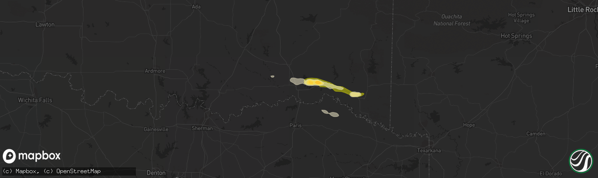 Hail map in Hugo, OK on February 7, 2013