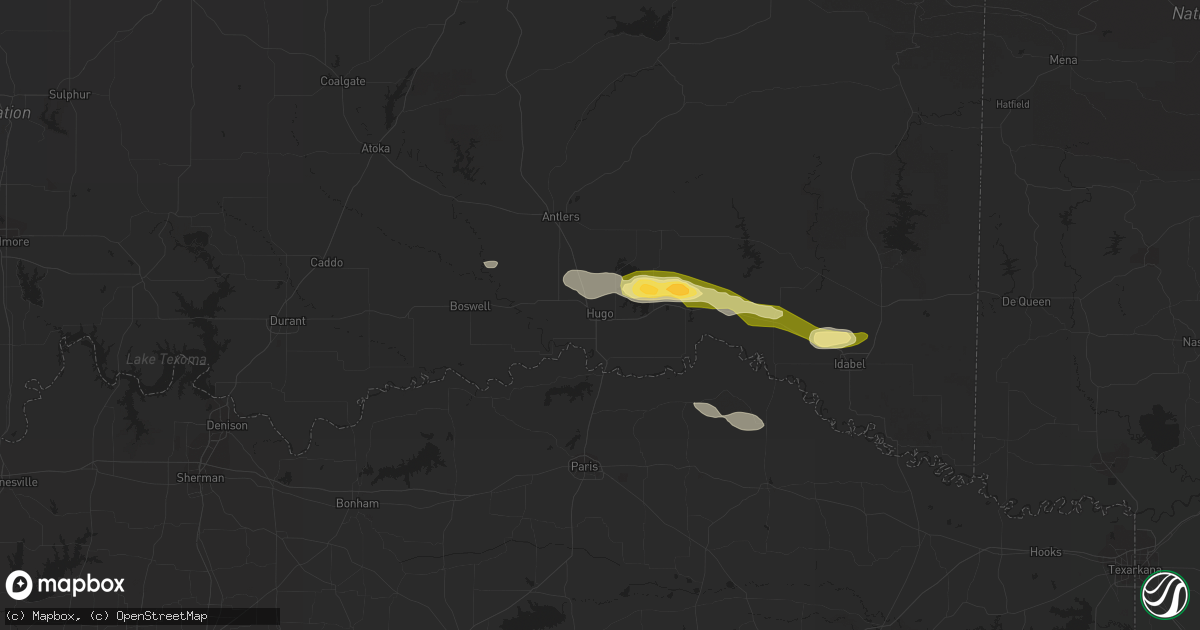 Hail map in Hugo, OK on February 7, 2013