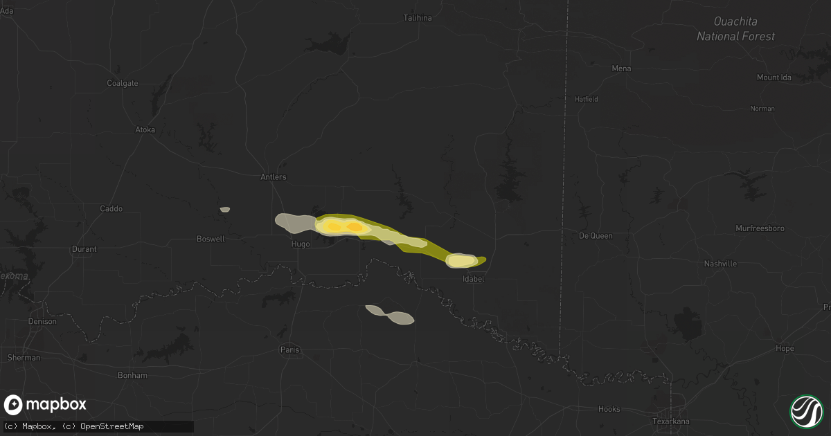 Hail map in Valliant, OK on February 7, 2013