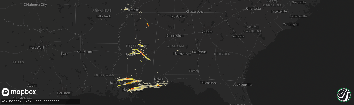 Hail map in Alabama on February 7, 2017