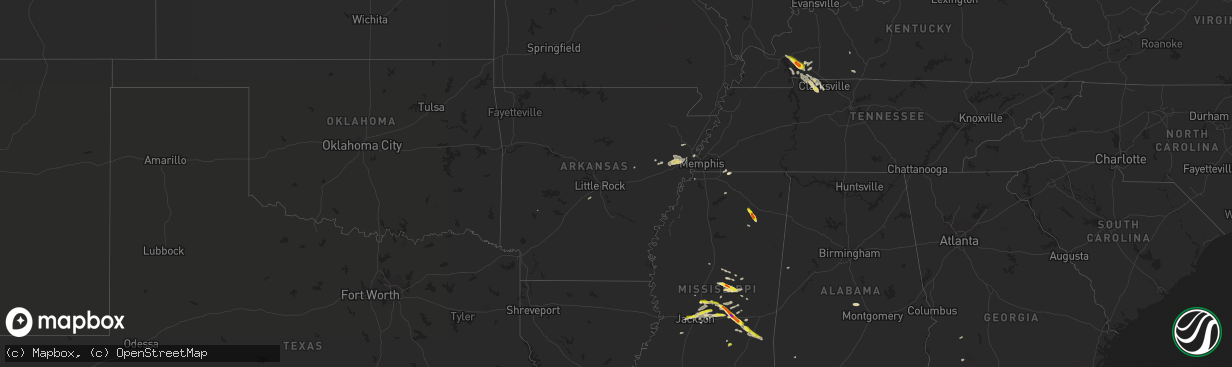 Hail map in Arkansas on February 7, 2017