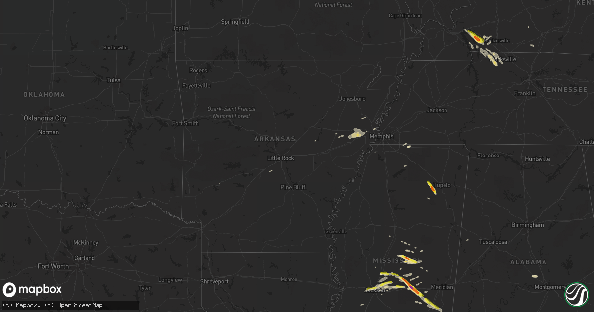 Hail map in Arkansas on February 7, 2017