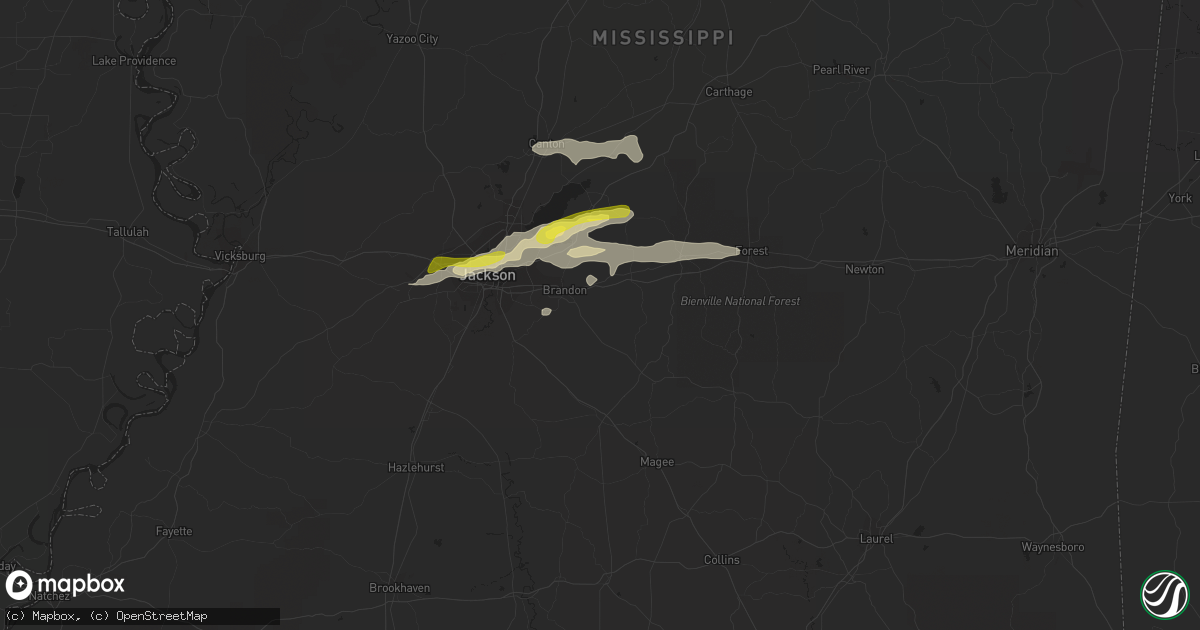 Hail map in Brandon, MS on February 7, 2017