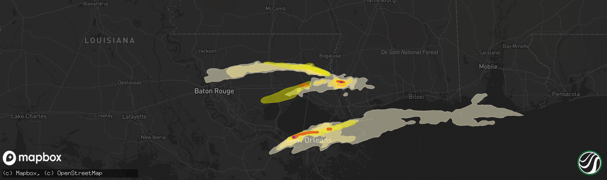 Hail map in Covington, LA on February 7, 2017