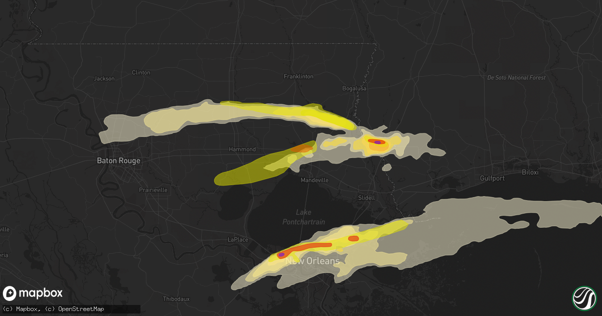 Hail map in Covington, LA on February 7, 2017
