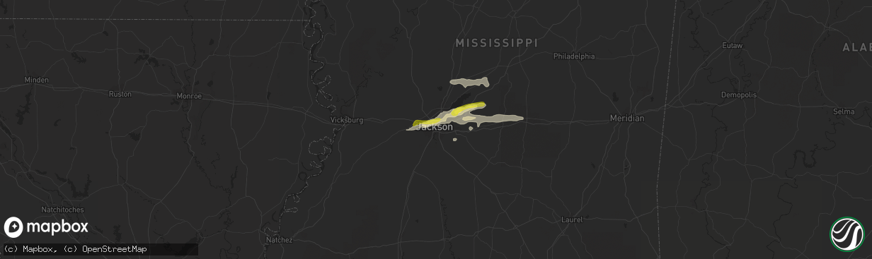 Hail map in Jackson, MS on February 7, 2017