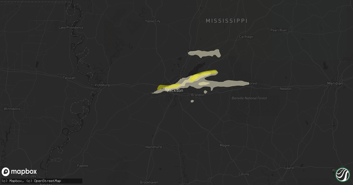 Hail map in Jackson, MS on February 7, 2017