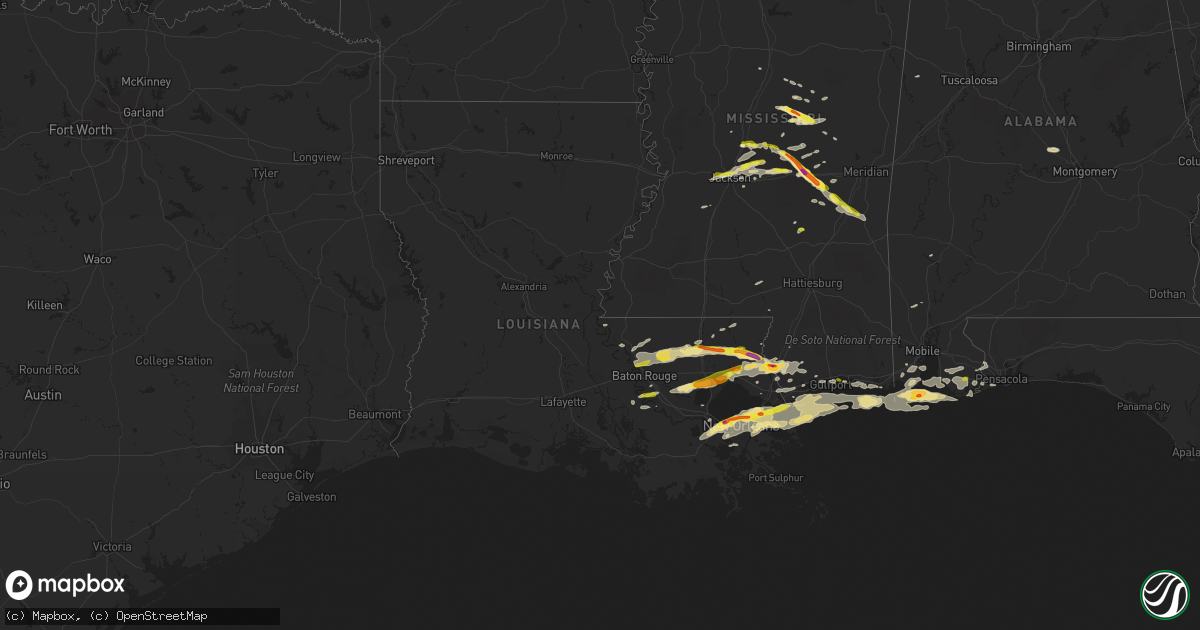 Hail map in Louisiana on February 7, 2017