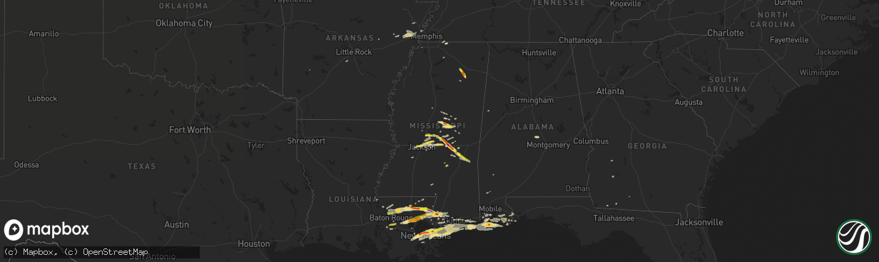 Hail map in Mississippi on February 7, 2017