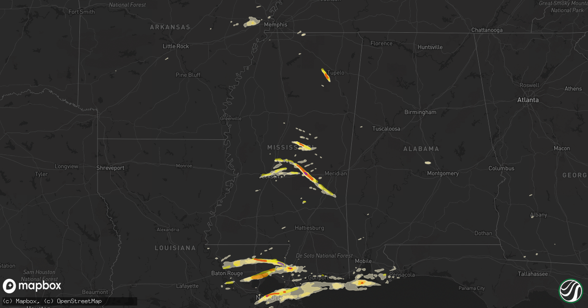 Hail map in Mississippi on February 7, 2017