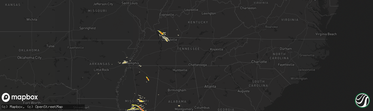 Hail map in Tennessee on February 7, 2017