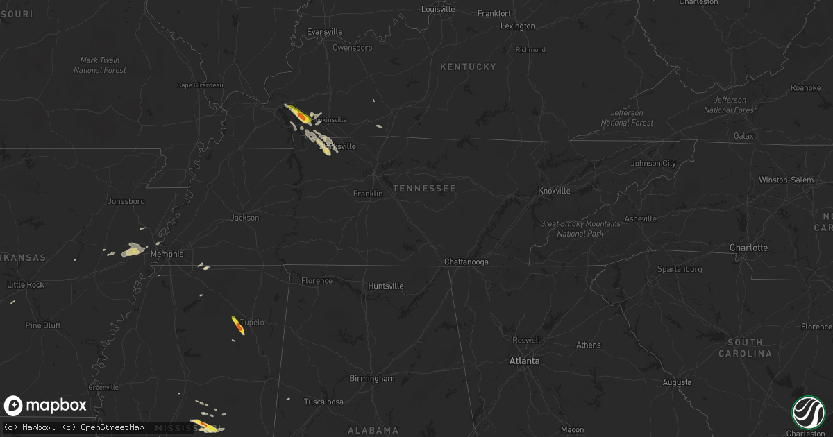 Hail map in Tennessee on February 7, 2017