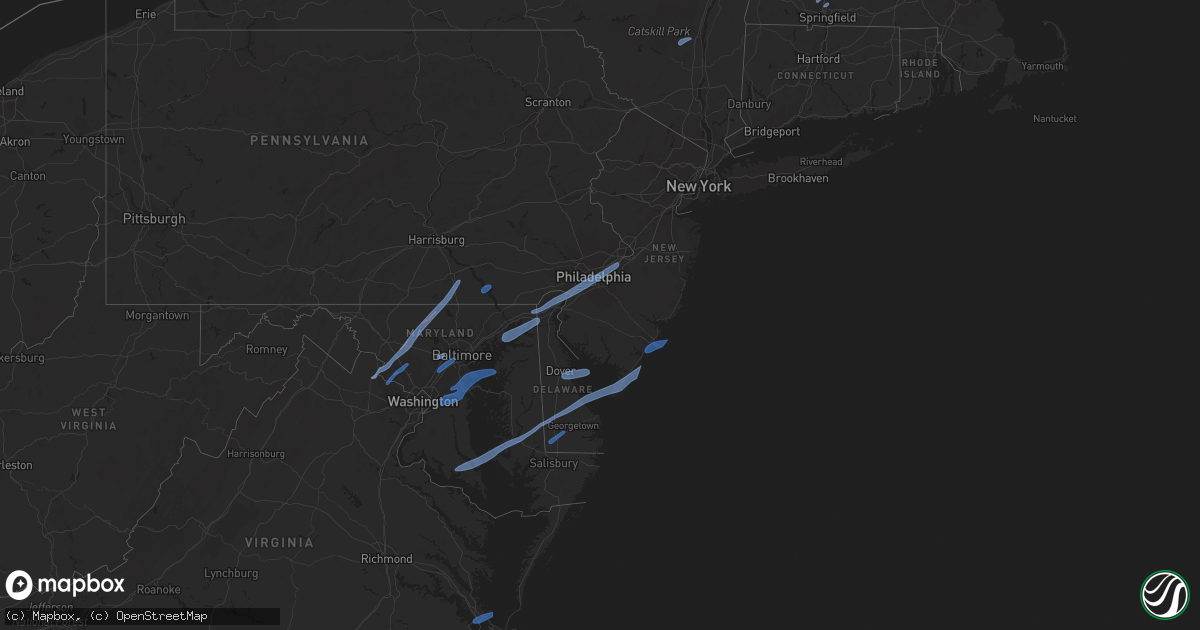 Hail map in Delaware on February 7, 2020