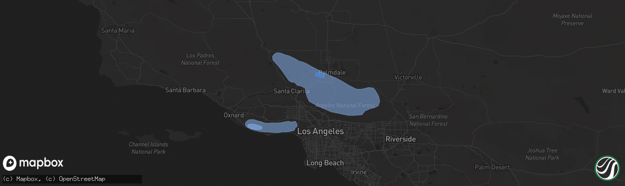Hail map in Agoura Hills, CA on February 7, 2024