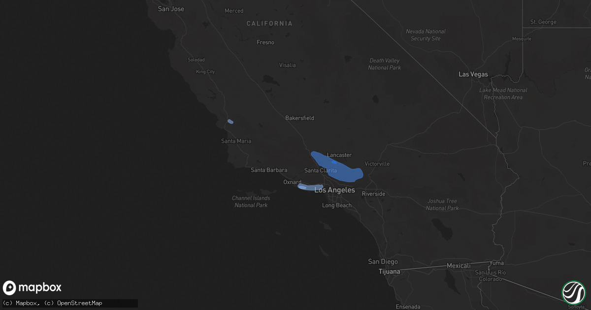 Hail map in California on February 7, 2024